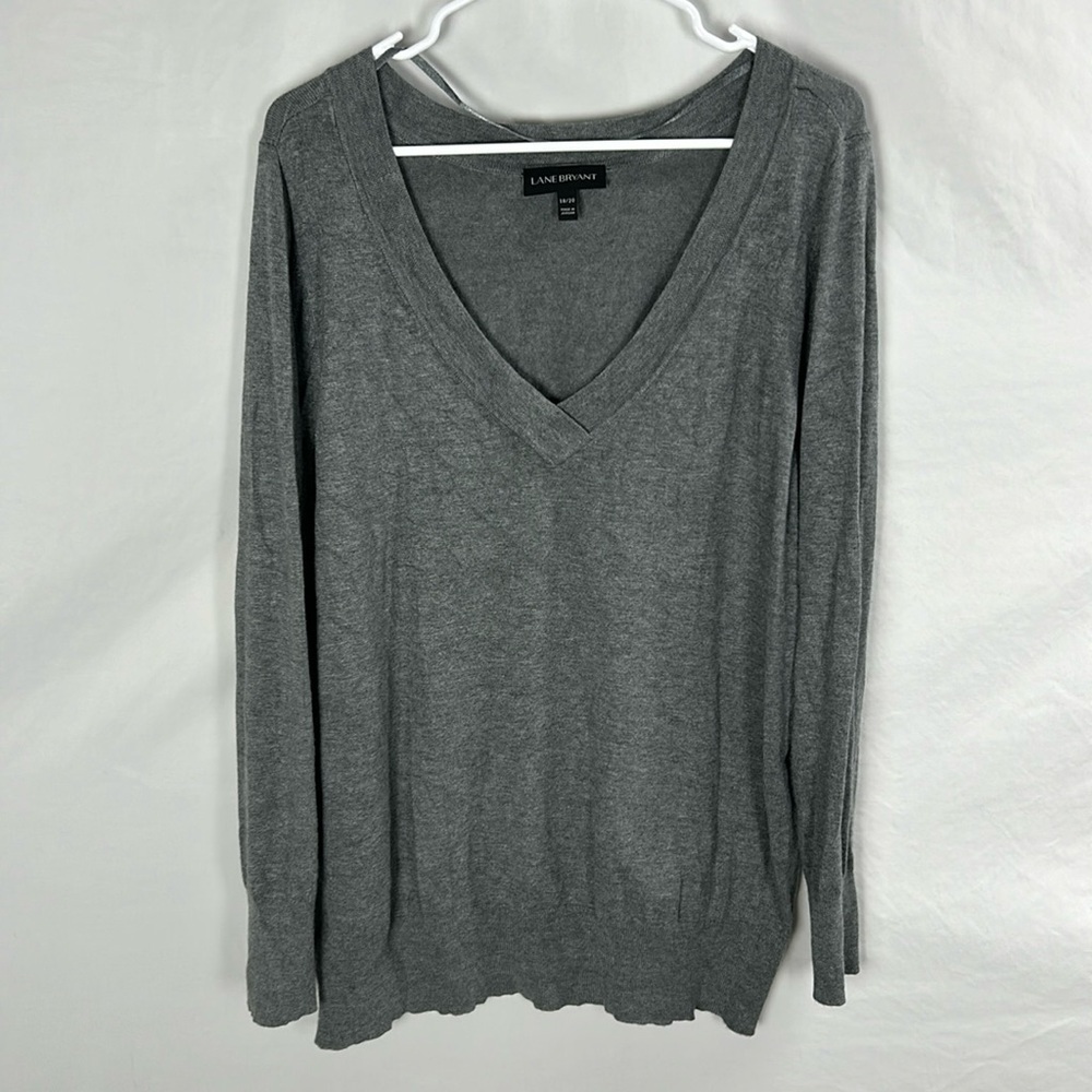 Lane Bryant Grey V-Neck Long Sleeve Sweater -Size 18/20